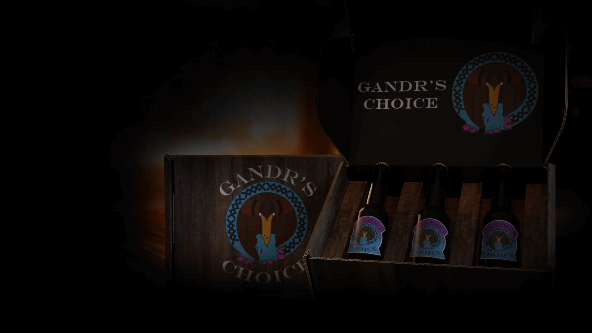 A 3D mockup of for the company Gandr's Choice with a gift box