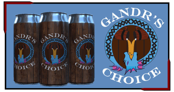 The logo and 3D can mockup for the fictional company 'Gandr's Choice'