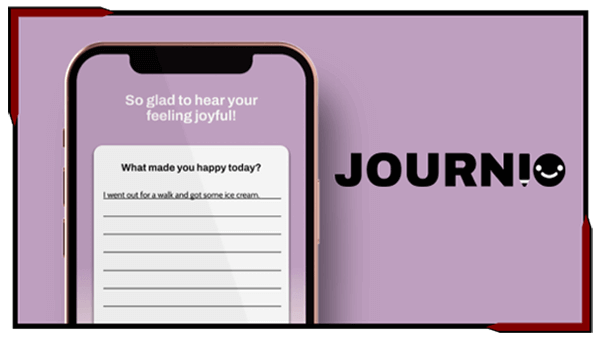 A mockup of Journ.io's journaling page with the logo to the left