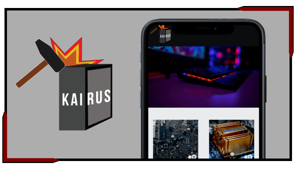 The mobile mockup for Kairus with the logo on the right side